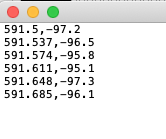 An image of a text file with a frequency range and a signal level