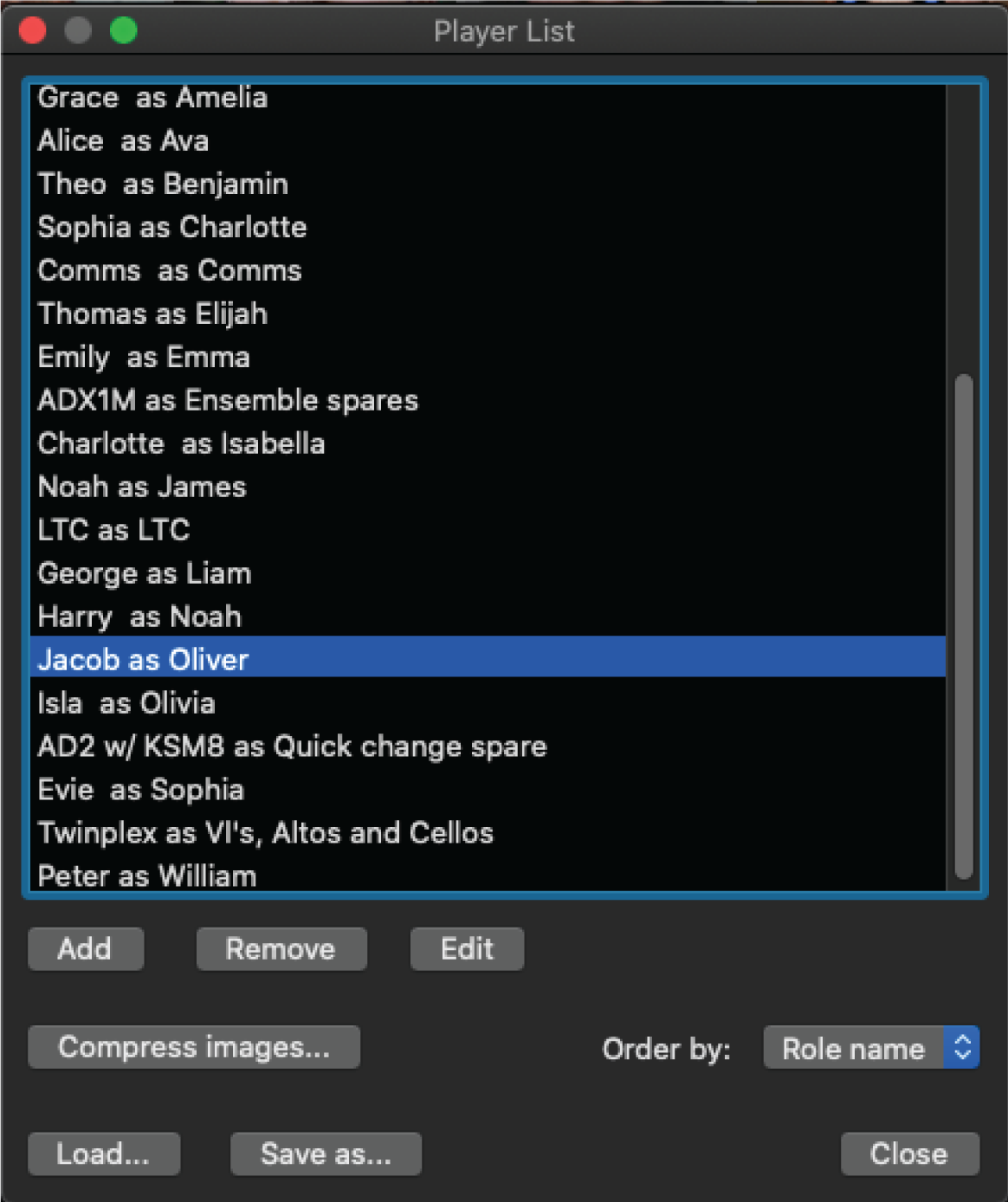 The player list